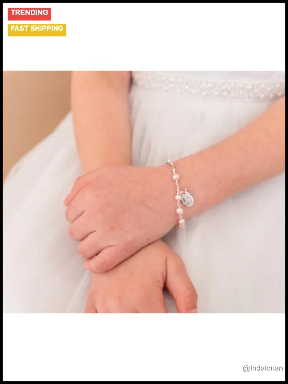 Kids Rosary Bracelet Sterling Silver 925 First Communion Gift Pink Pearls